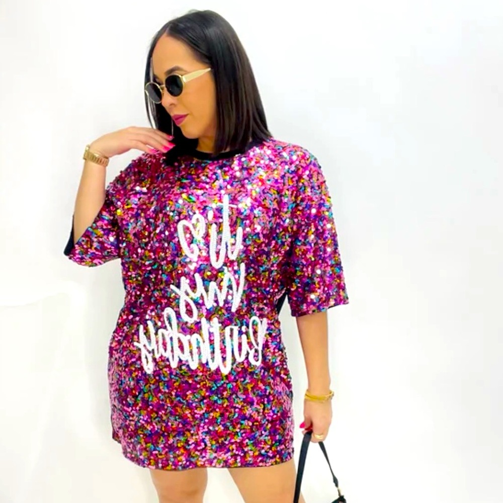Birthday T-Shirt Dress with Sequins